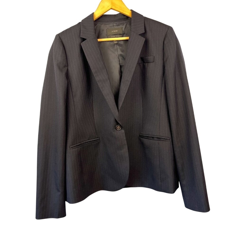 J. Crew Super 120s‎ Wool Dark Blue Pinstriped Blazer Size 16T Workwear Career